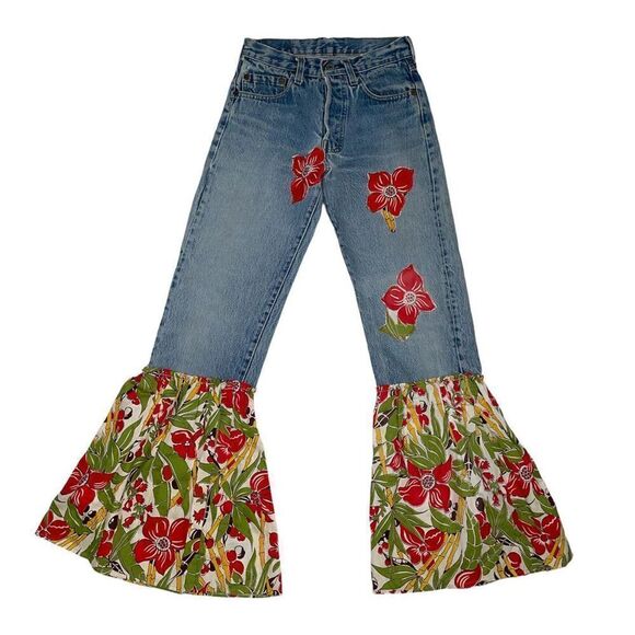 Vintage Upcycled Patchwork Button Fly Levi Jeans 23 - Picture 1 of 10
